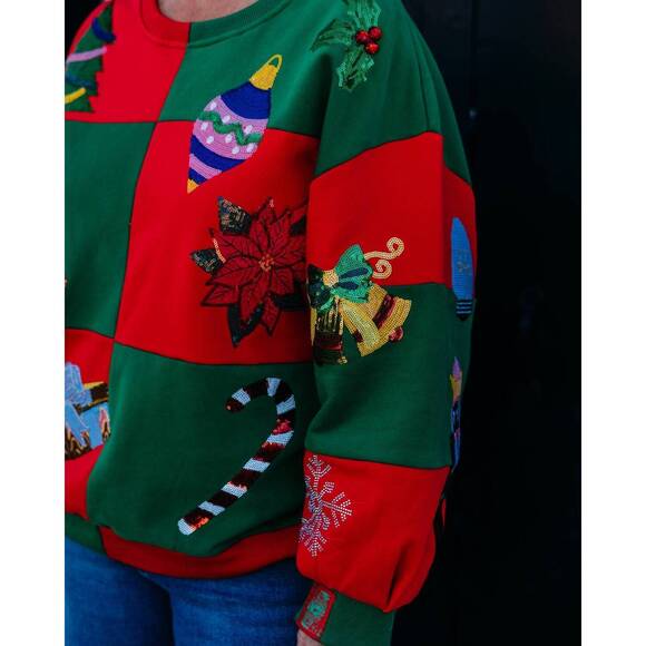 NEW QUEEN OF SPARKLES checkered christmas sweatshirt in multi - Picture 4 of 7